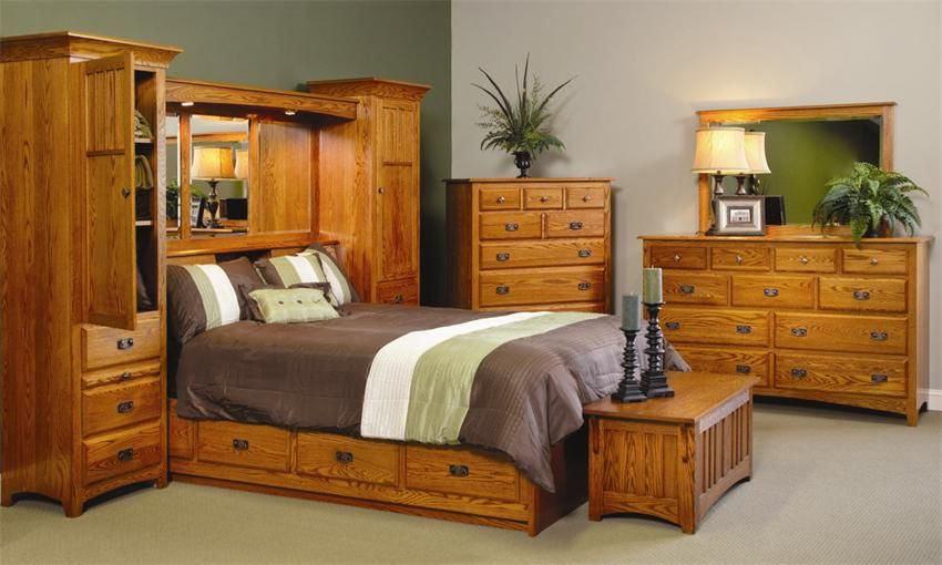 Bedroom Pier Wall Units
 Amish Monterey Pier Wall Bed Unit with Platform Storage