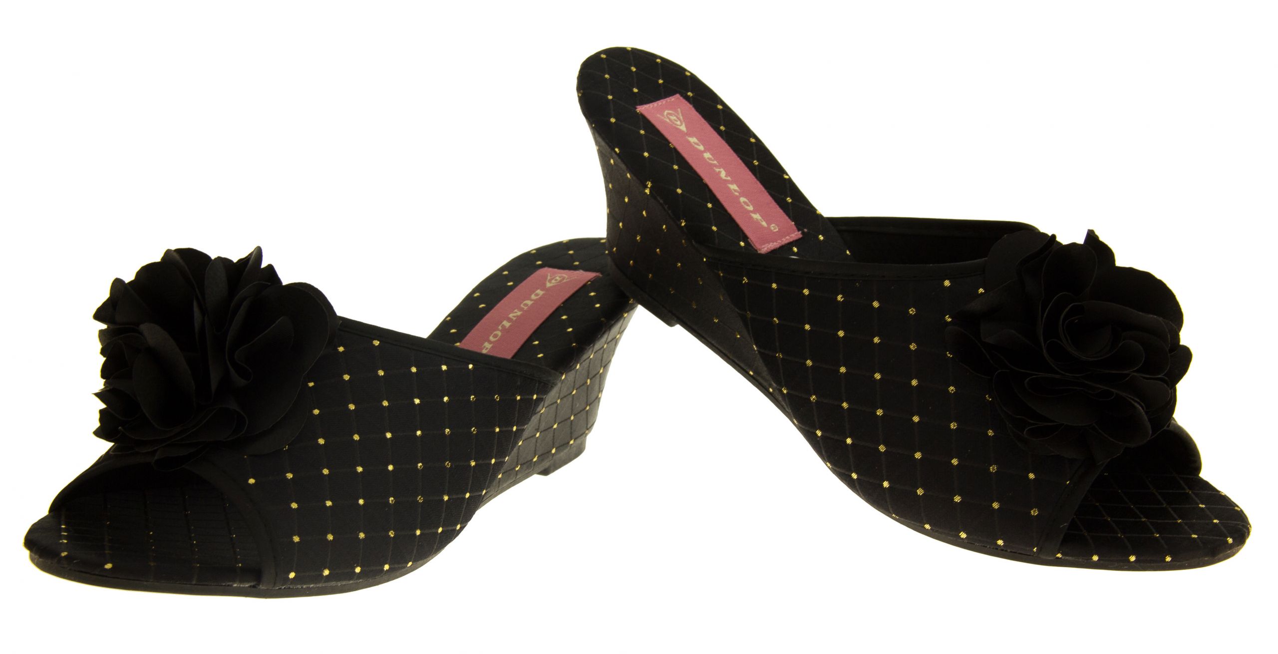 Bedroom Shoes For Womens
 Womens DUNLOP Slipper Wedge Satin Heels Gold Slip Mules