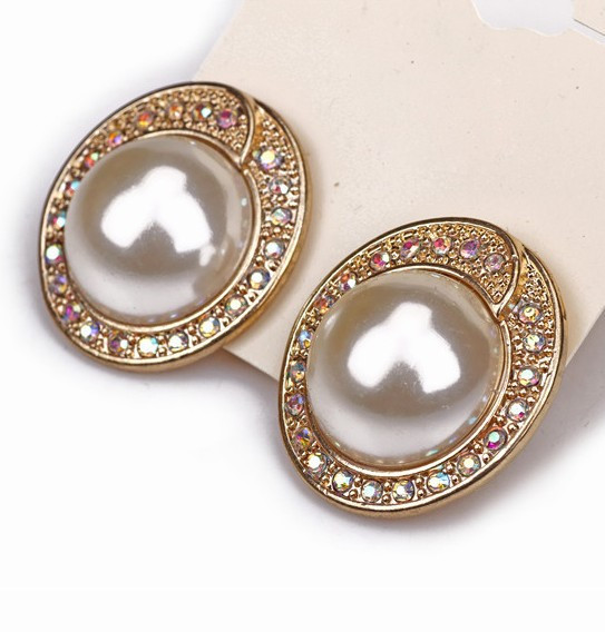 Big Earrings Studs
 Big Pearl Earrings Gold Round Gem Stud Earrings for Women