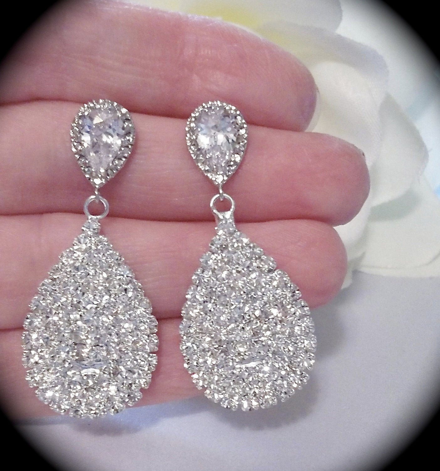 Big Earrings Studs
 Bridal Jewelry Rhinestone Earrings by QueenMeJewelryLLC