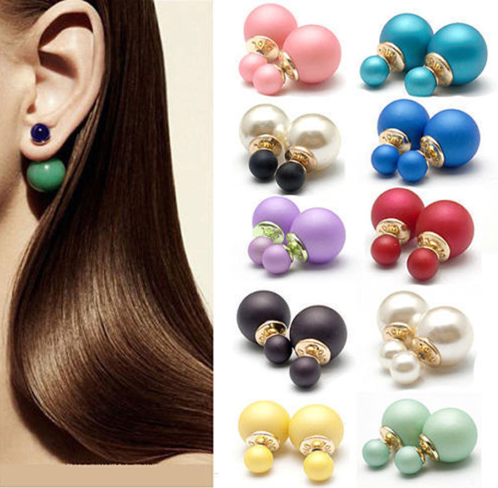 Big Earrings Studs
 1Pair Women s Double Sided Stud Pearl Front Back Earrings