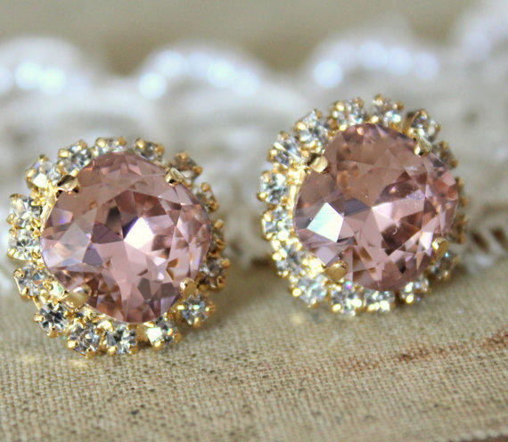 Big Earrings Studs
 Crystal stud big vintage pink earring from Petite