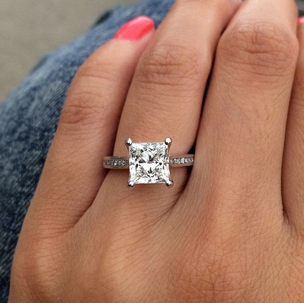 Big Princess Cut Engagement Rings
 Solitaire Diamond Six Prong Knife Edge Engagement Ring