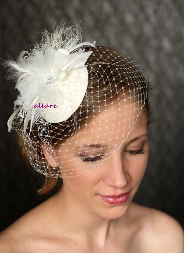 Birdcage Wedding Veils And Headpieces
 Headdress 1950s BIRDCAGE VEIL Vintage Bow Wedding Hat