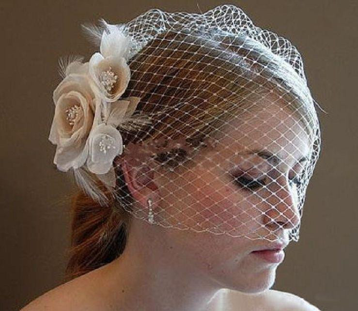 Birdcage Wedding Veils And Headpieces
 2014 Wedding Birdcage Veils Champagne Ivory White Flowers
