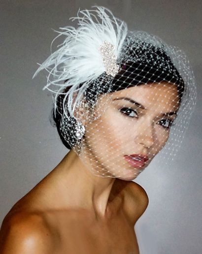 Birdcage Wedding Veils And Headpieces
 White Vintage Style Fascinator Clip & Birdcage Bridal Veil