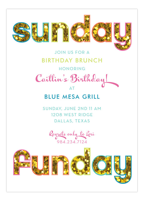 Birthday Brunch Invitations
 Glitter Sunday Funday Invitation