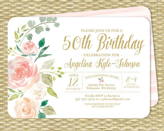 Birthday Brunch Invitations
 50th Birthday Invitation Floral Birthday Invitation Adult
