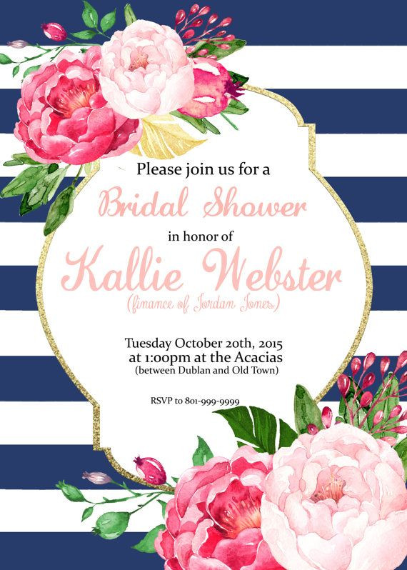 Birthday Brunch Invitations
 Pink Floral Stripes Invitation Bridal Shower Baby
