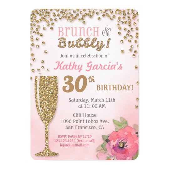 Birthday Brunch Invitations
 Brunch and Bubbly Birthday Glitter Invitation
