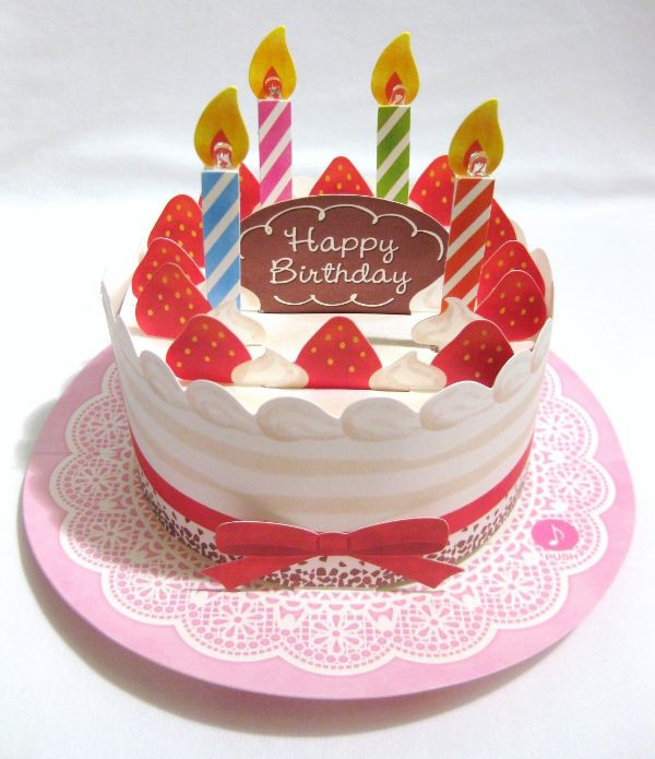 Birthday Cake Cards
 Strawberry Birthday Cake Pop Up Light & Melody Card