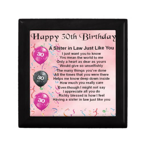 Birthday Gift For Sister In Law
 30th Birthday Sister in Law Poem Gift Box