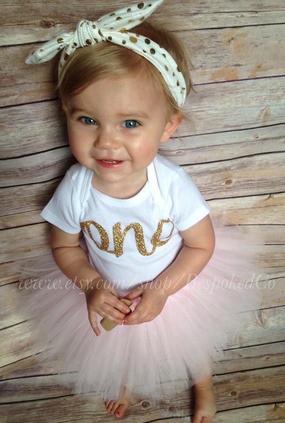 Birthday Gift Ideas For Baby Girl
 Baby girls first birthday outfit with knotted headband Gold