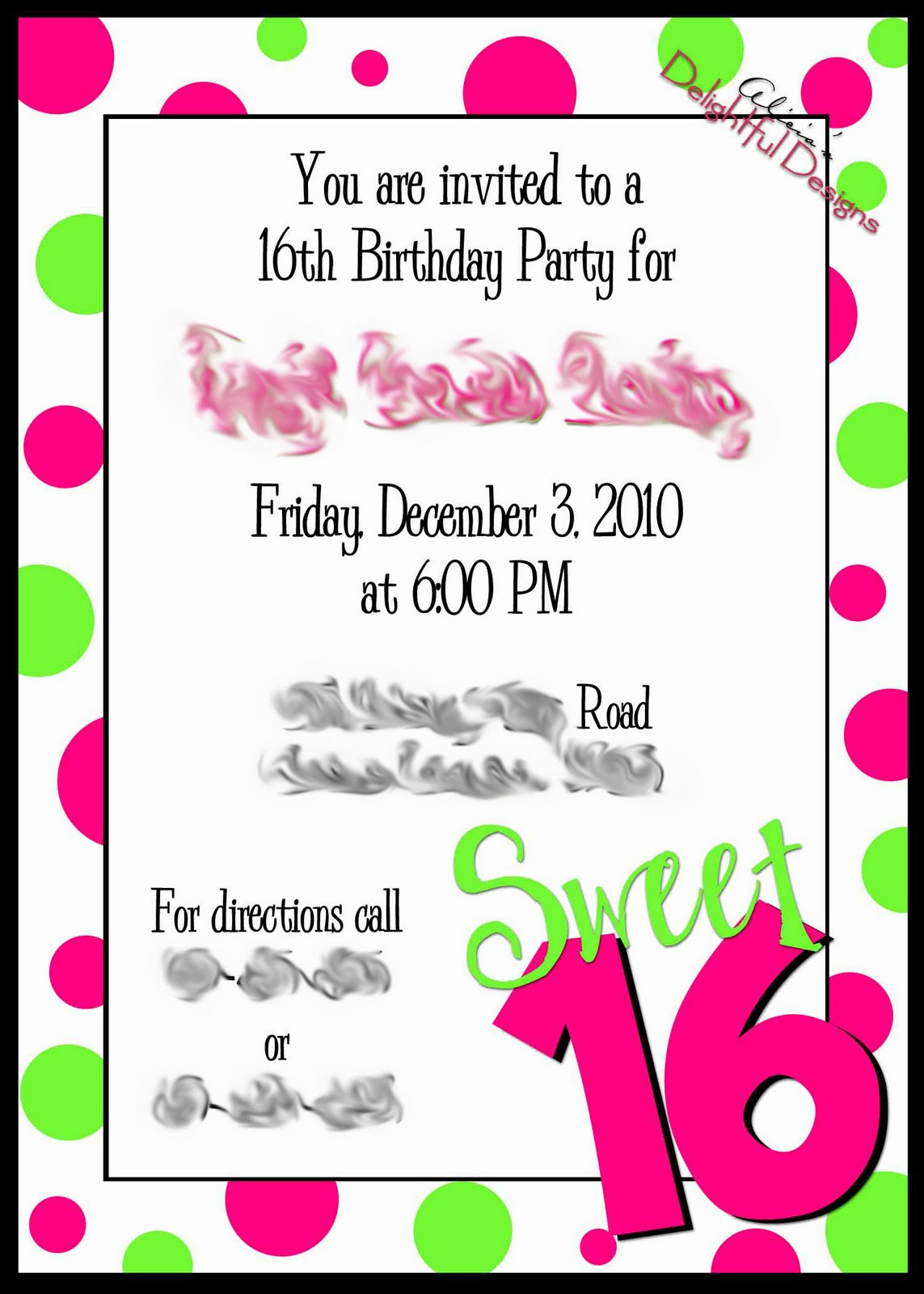 Birthday Invitation Template Free
 Alicia s Delightful Designs Sweet 16 Invitation