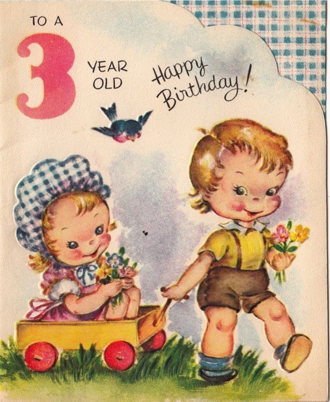 Birthday Wishes For 3 Year Old Son
 Vintage Greeting Card Children Boy Girl Age 3 Three Year
