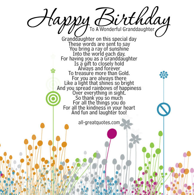 Birthday Wishes For Granddaughter
 Happy Birthday Granddaughter Quotes QuotesGram