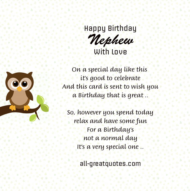 Birthday Wishes For My Nephew
 Nephew Poems And Quotes QuotesGram