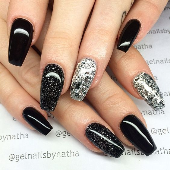 Black Acrylic Nails With Glitter
 Top 60 Gorgeous Glitter Acrylic Nails