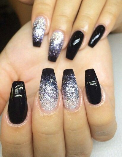 Black Acrylic Nails With Glitter
 Black Ombré Glitter Nails naildesign nailart