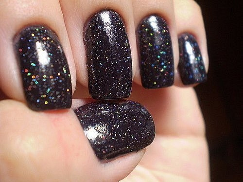 Black Acrylic Nails With Glitter
 Black on Black NAILS