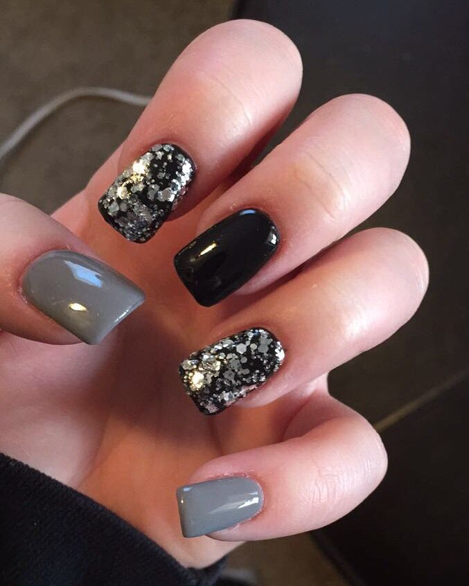 Black And Gray Nail Designs
 Black and gray nails with glitter Nails in 2019