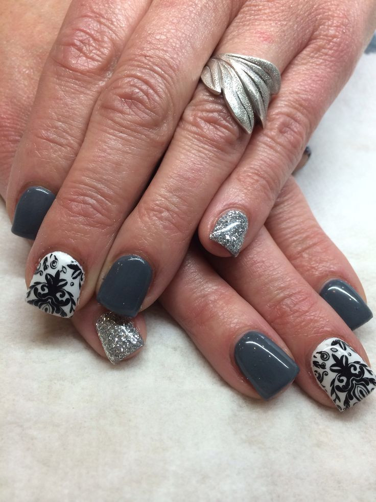Black And Gray Nail Designs
 Gel nail designs grey black and white