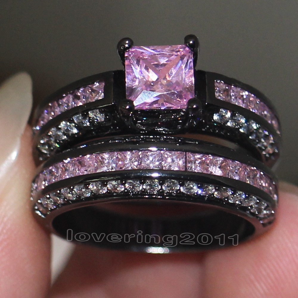 Black And Pink Wedding Ring Sets
 Victoria Wieck Brand Design Pink sapphire Simulated