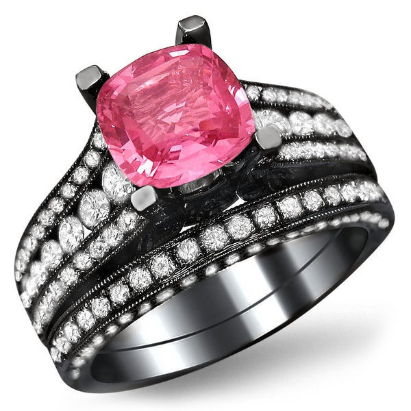 Black And Pink Wedding Ring Sets
 Noori 18k Black Gold 1 7 8ct TDW White Diamond and Cushion
