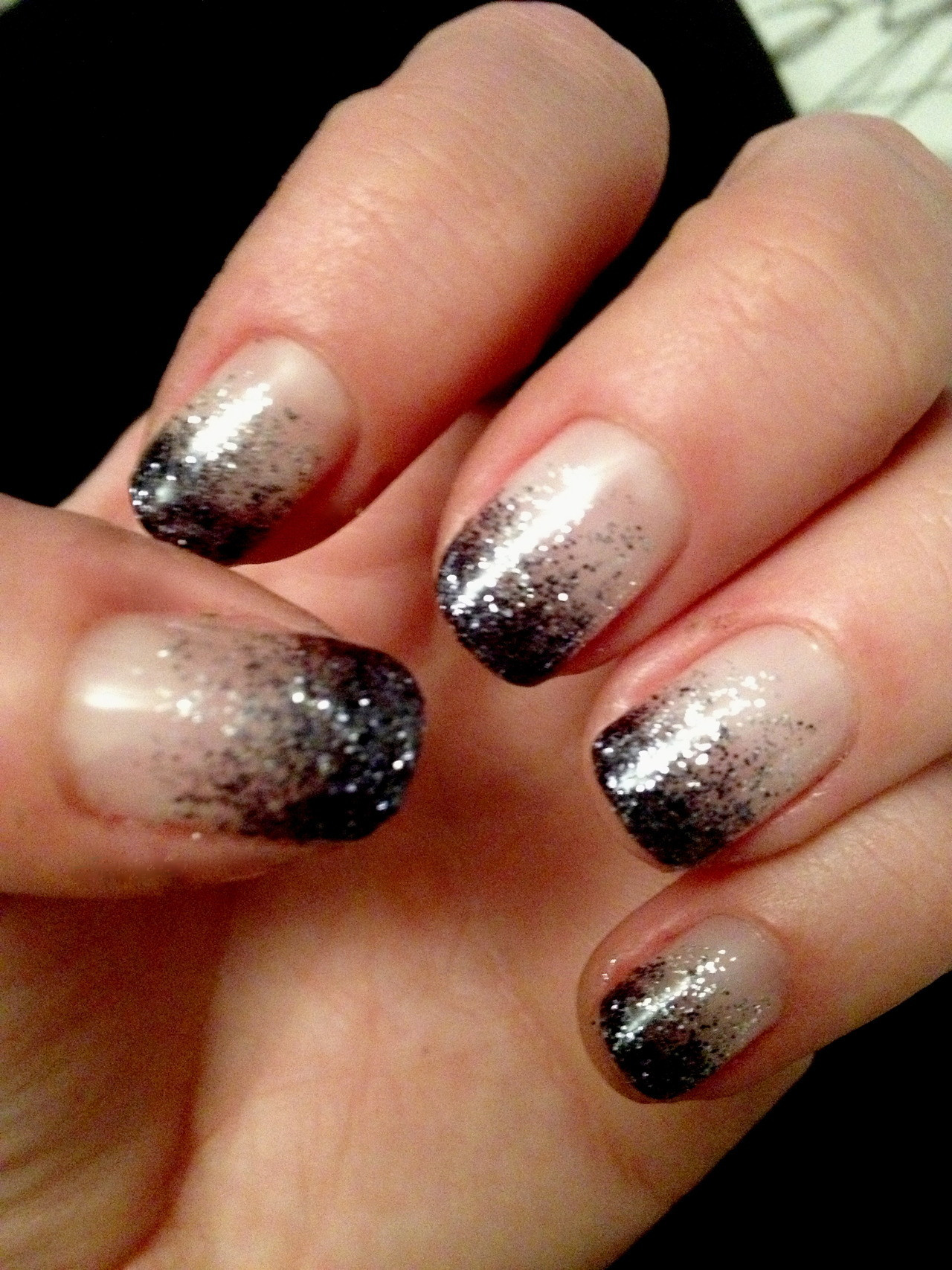Black And Silver Glitter Nails
 The Hot Pink Revolver Ombré glitter nails Black and