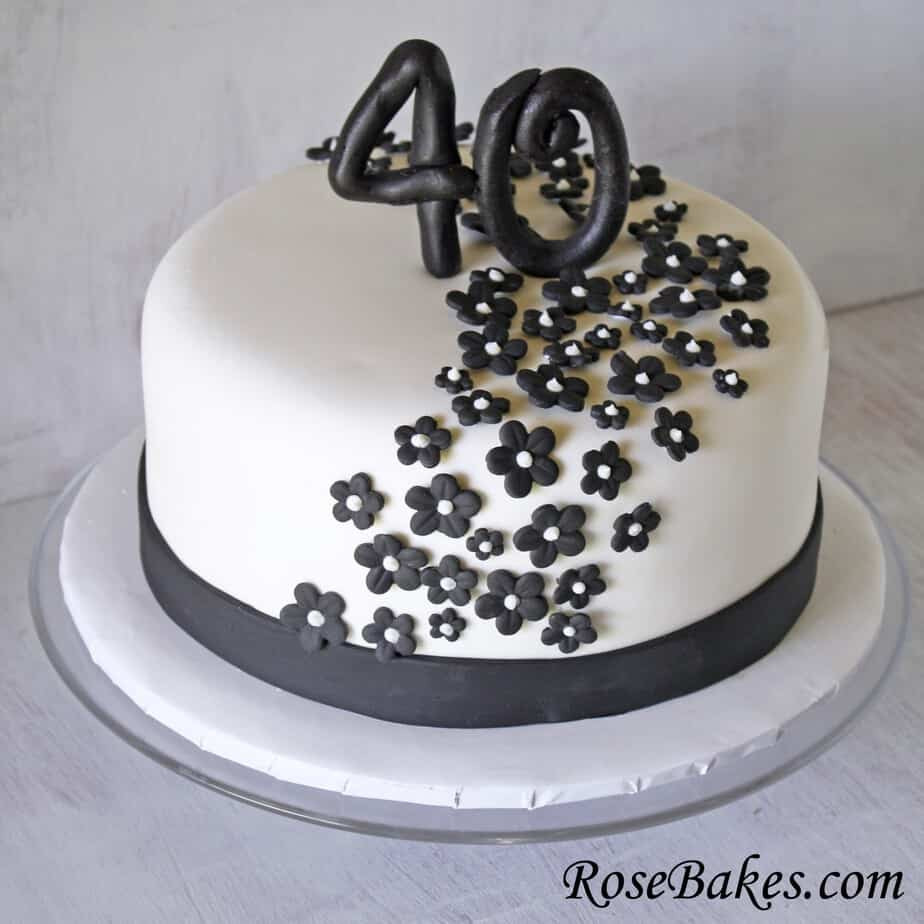 Black Birthday Cake
 Black & White 40th Birthday Cake