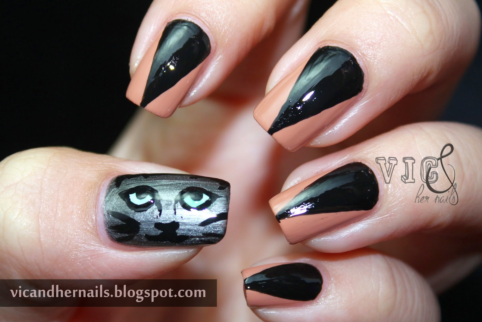 Black Cat Nail Art
 Vic and Her Nails Halloween Nail Art Challenge Black