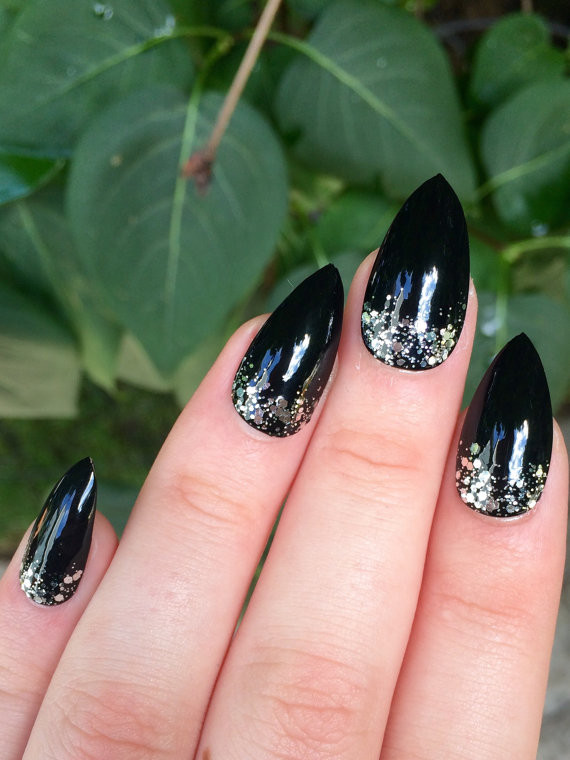 Black Glitter Stiletto Nails
 Fake nails stiletto nails glitter nails black press on
