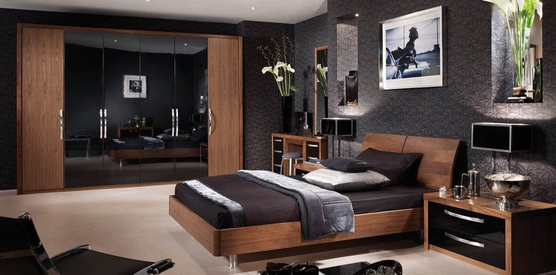 Black Modern Bedroom
 Capri bedroom in American Walnut & Glossy Black