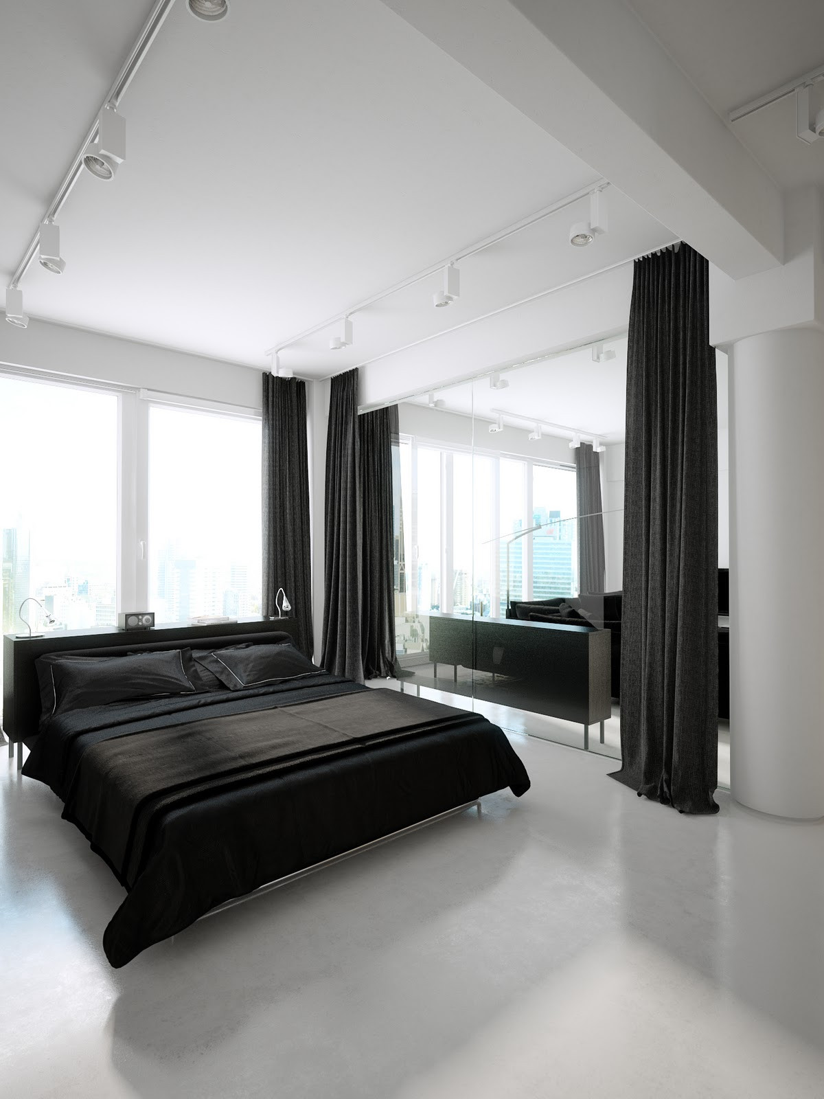Black Modern Bedroom
 Modern Minimalist Black and White Lofts