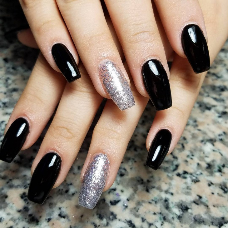 Black Nails With Glitter
 20 Coffin Nail Designs Ideas