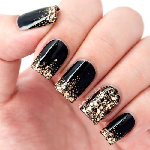 Black Nails With Glitter
 Black Golden Glitter Nails s and