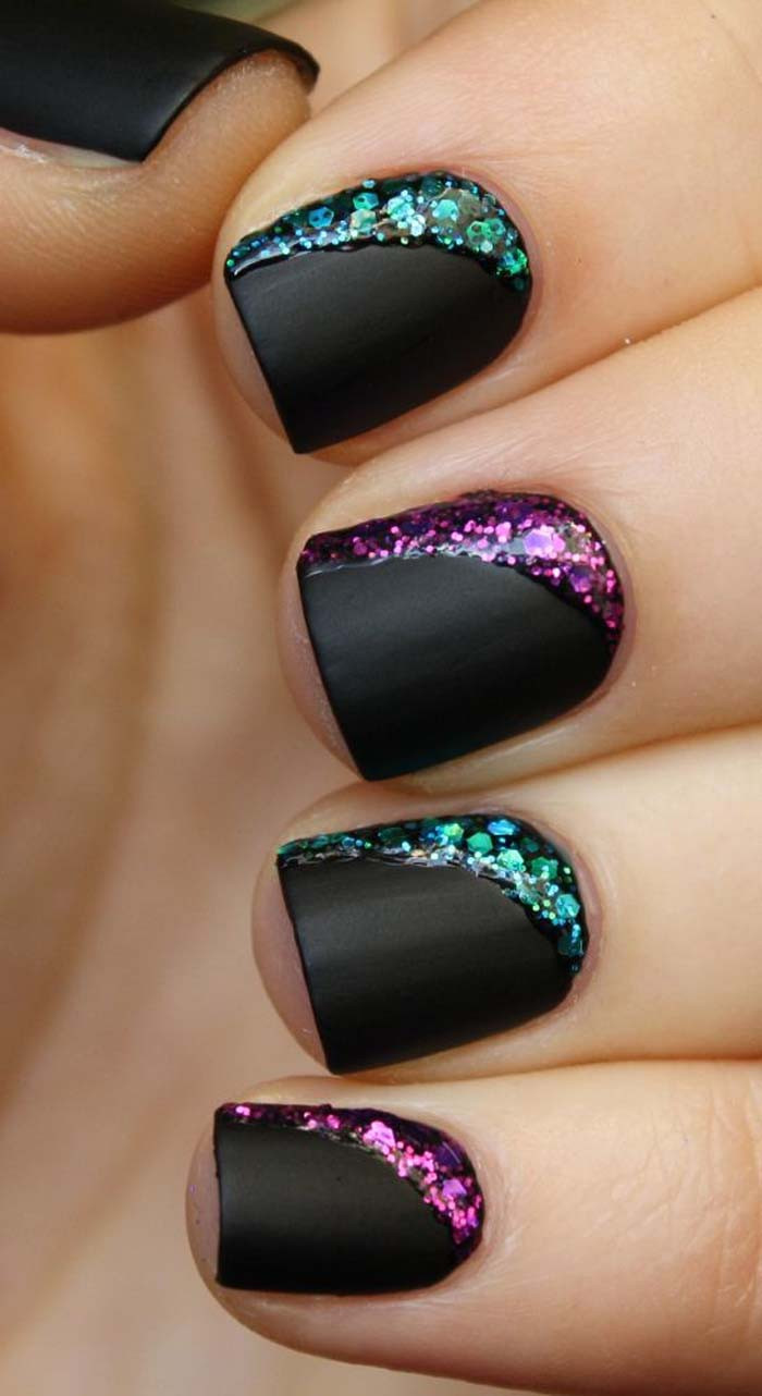 Black Nails With Glitter
 50 Most Beautiful Matte Nail Art Design Ideas For Trendy Girls