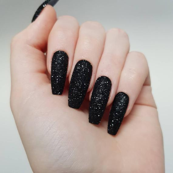 Black Nails With Glitter
 Midnight Black Glitter Nails