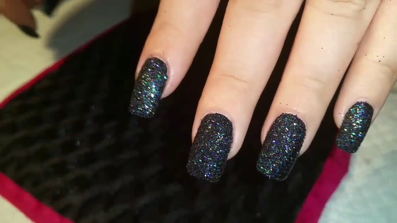 Black Nails With Glitter
 Gel Nails Encapsulated Black & Holo Glitter