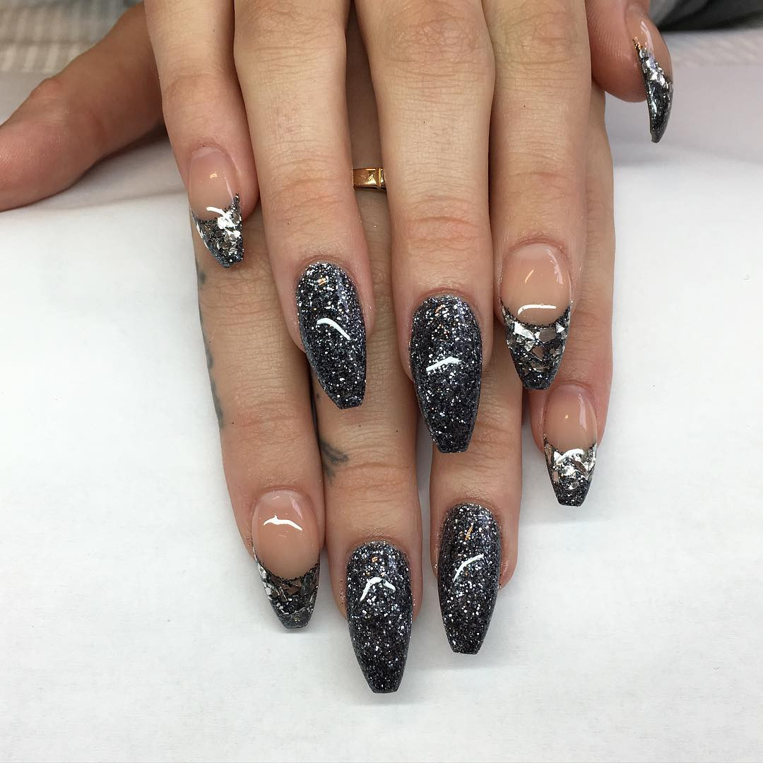 Black Nails With Glitter
 29 Glitter Acrylic Nail Art Designs Ideas