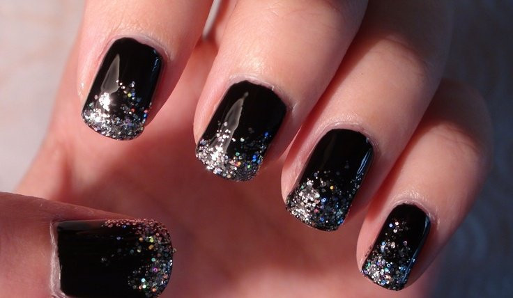 Black Nails With Glitter
 51 Beautiful Black Ombre Nail Art Design