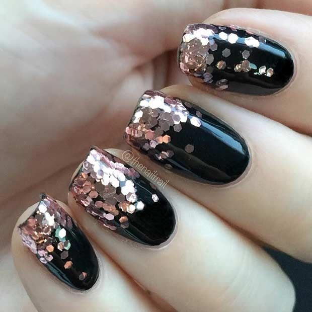Black Nails With Gold Glitter
 Best 20 Black gold nails ideas on Pinterest