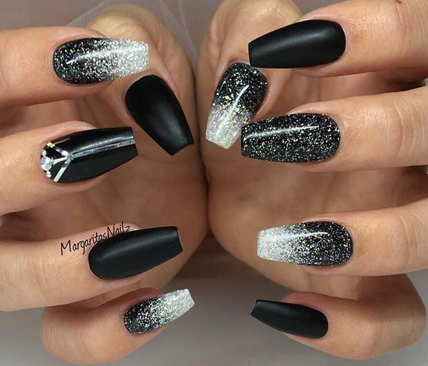 Black Nails With Gold Glitter
 23 Cute and Simple Ideas for Ombre Nails