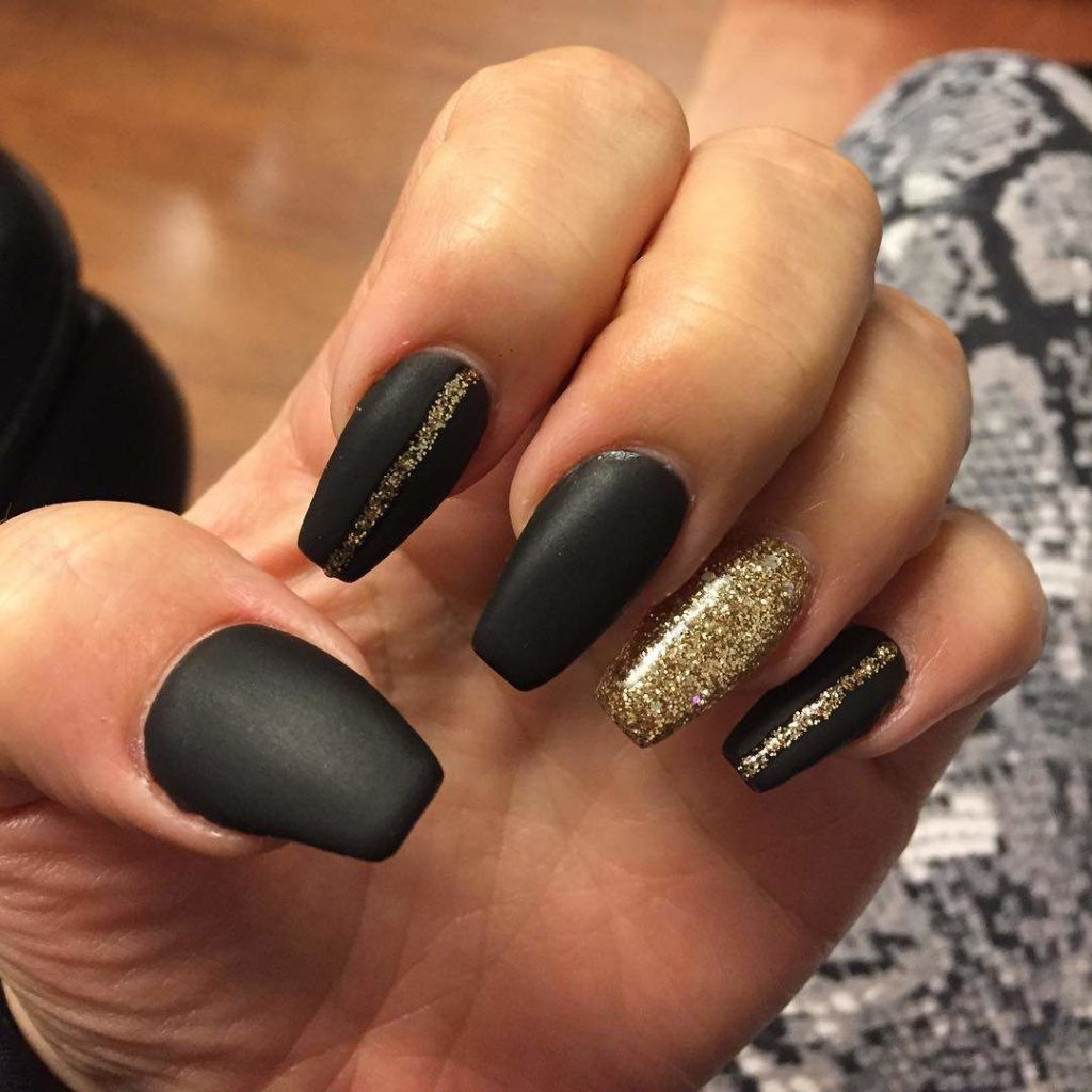 Black Nails With Gold Glitter
 30 Matte Black Nails That ll Sweep you off your feets