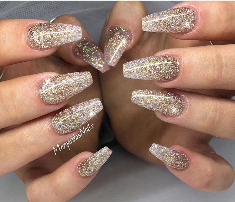 Black Nails With Gold Glitter
 Gold glitter ombre nails in 2019