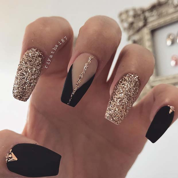 Black Nails With Gold Glitter
 43 Nail Ideas to Inspire Your Next Mani
