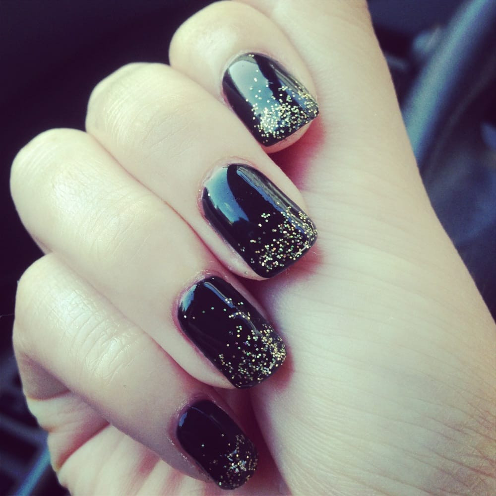 Black Nails With Gold Glitter
 Black gel nails with gold glitter ombré Yelp