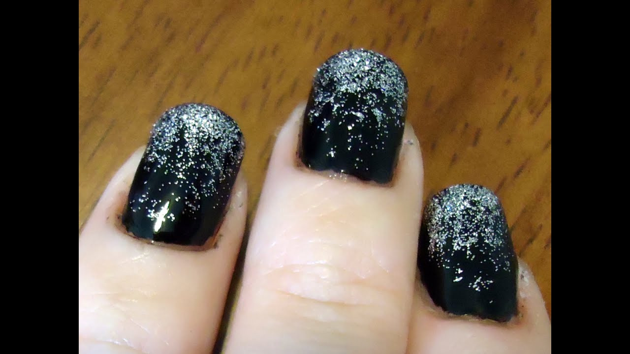 Black Nails With Silver Glitter
 Black and Silver Gra nt Glitter Nail Tutorial
