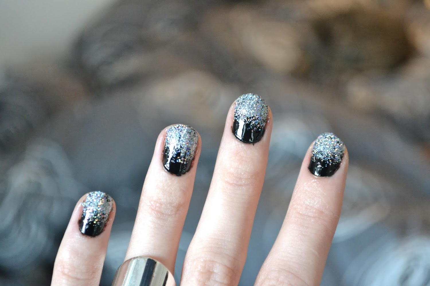 Black Nails With Silver Glitter
 December 2011 Lovely by Lucy