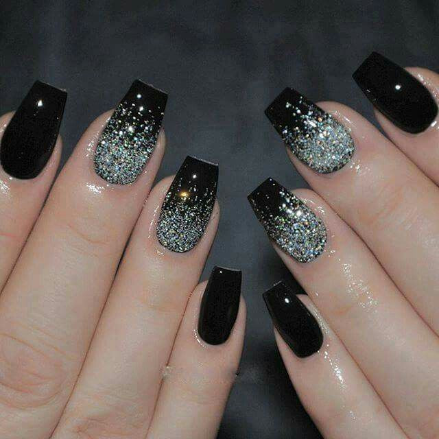 Black Nails With Silver Glitter
 Black and Silver Sparkles Looks like the night sky